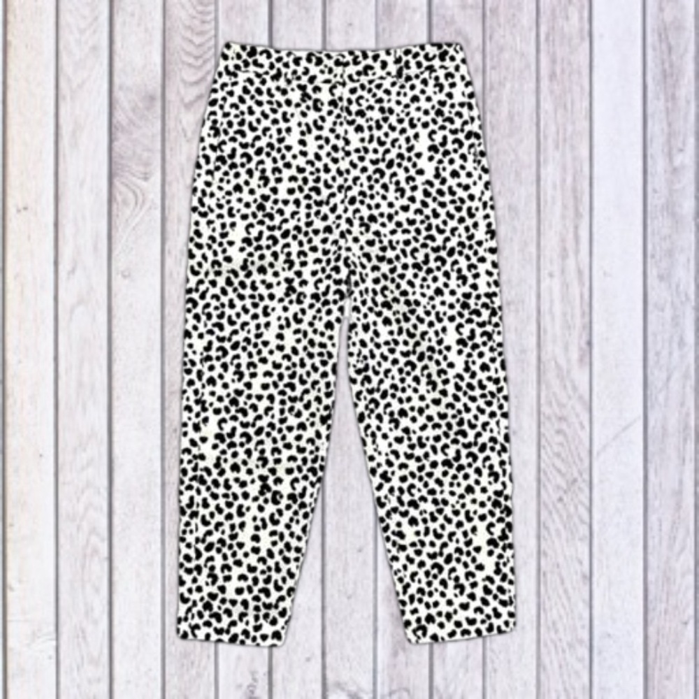 Animal Print High Rise High Waisted Trouser Pants-Black Off-white-Women Size 4
